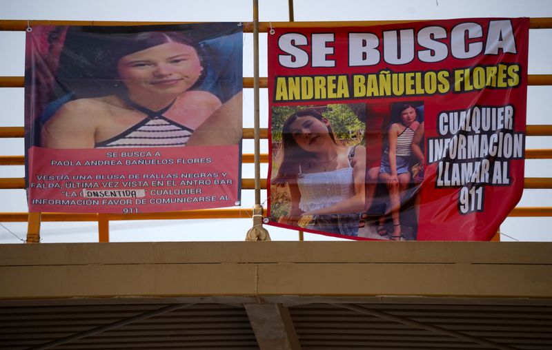 © Reuters. Banners that read 