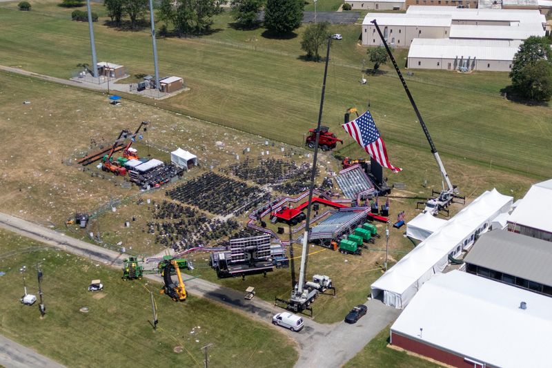 &copy; Reuters. A drone view shows the site during the police investigation into gunfire at a campaign rally of Republican presidential candidate and former U.S. President Donald Trump, in Butler, Pennsylvania, U.S. July 14, 2024. REUTERS/Carlos Osorio