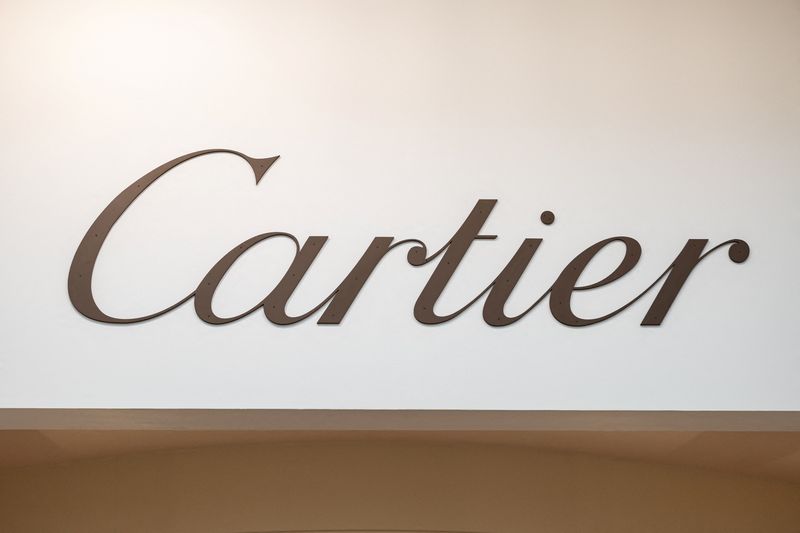 © Reuters. FILE PHOTO: A logo of watchmaker Cartier is pictured during the Watches and Wonders fair in Geneva, Switzerland, April 9, 2024. REUTERS/Pierre Albouy/File Photo