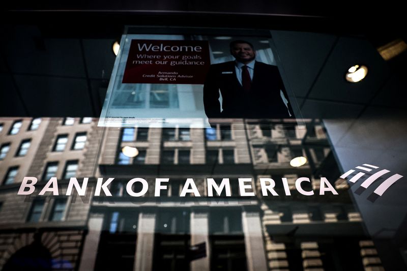 © Reuters. File Photo: A Bank of America logo is seen on the entrance to a Bank of America financial center in New York City, U.S., July 11, 2023.  REUTERS/Brendan McDermid/File Photo