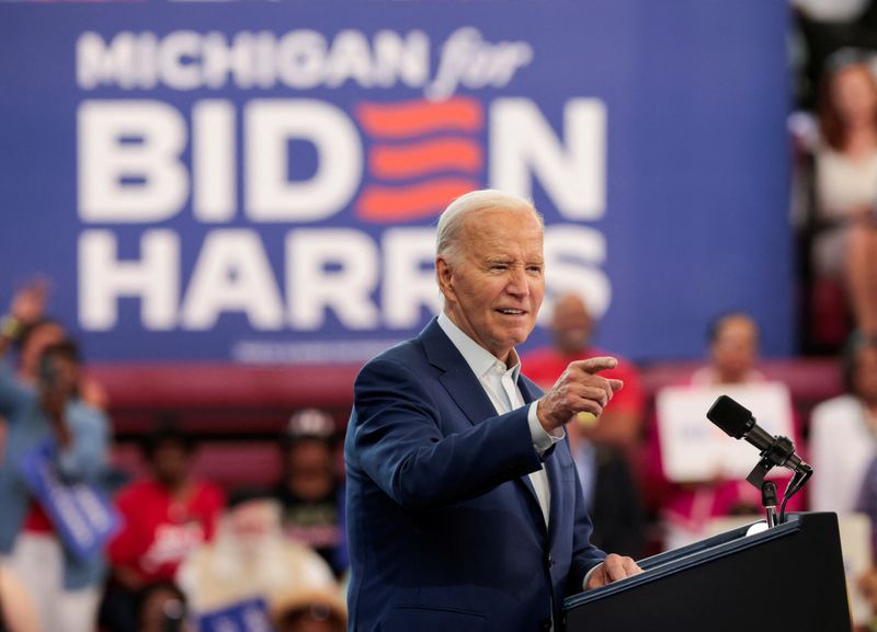 © Reuters. U.S. President Joe Biden speaks during a campaign stop in Detroit Michigan, U.S., July 12, 2024. REUTERS/Rebecca cook/File Photo