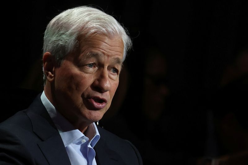 &copy; Reuters. FILE PHOTO: Jamie Dimon, Chairman and Chief Executive officer (CEO) of JPMorgan Chase & Co. (JPM) speaks to the Economic Club of New York in Manhattan in New York City, U.S., April 23, 2024. REUTERS/Mike Segar/File Photo