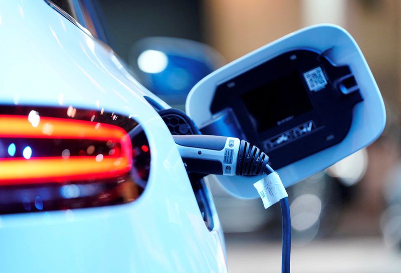 &copy; Reuters. FILE PHOTO: A charging port is seen on a Mercedes Benz EQC 400 4Matic electric vehicle at the Canadian International AutoShow in Toronto, Ontario, Canada, February 13, 2019. REUTERS/Mark Blinch/File Photo