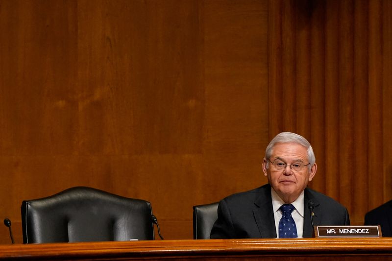 © Reuters. FILE PHOTO: U.S. Senator Bob Menendez (D-NJ) attends a Senate Finance Committee hearing on the 2025 budget on Capitol Hill in Washington, D.C., U.S., March 21, 2024. REUTERS/Elizabeth Frantz/File Photo