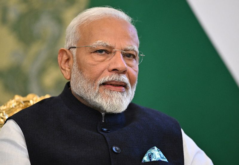 © Reuters. India's Prime Minister Narendra Modi attends a meeting with Russia's President Vladimir Putin at the Kremlin in Moscow, Russia July 9, 2024. Sputnik/Sergey Bobylev/Kremlin via REUTERS/File Photo