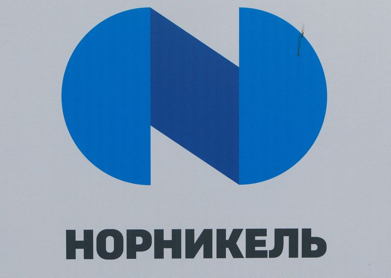 &copy; Reuters. FILE PHOTO: The logo of Russian miner Norilsk Nickel (Nornickel) is seen on a board at the St. Petersburg International Economic Forum in St. Petersburg, Russia, June 1, 2017. REUTERS/Sergei Karpukhin/File Photo