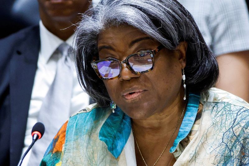 © Reuters. U.S. Ambassador to the United Nations Linda Thomas-Greenfield addresses delegates during a meeting of the United Nations Security Council at the United Nations Headquarters in New York City, U.S., July 17, 2024. REUTERS/Eduardo Munoz/File Photo © Reuters. U.S. Ambassador to the United Nations Linda Thomas-Greenfield addresses delegates during a meeting of the United Nations Security Council at the United Nations Headquarters in New York City, U.S., July 17, 2024. REUTERS/Eduardo Munoz/File Photo