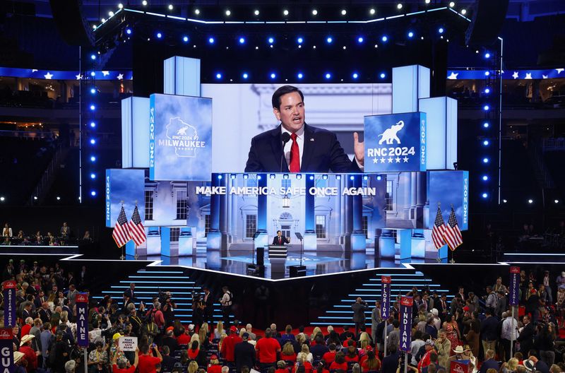 &copy; Reuters. FILE PHOTO: Senator Marco Rubio (R-FL) speaks on Day 2 of the Republican National Convention (RNC), at the Fiserv Forum in Milwaukee, Wisconsin, U.S., July 16, 2024. REUTERS/Mike Segar/File Photo