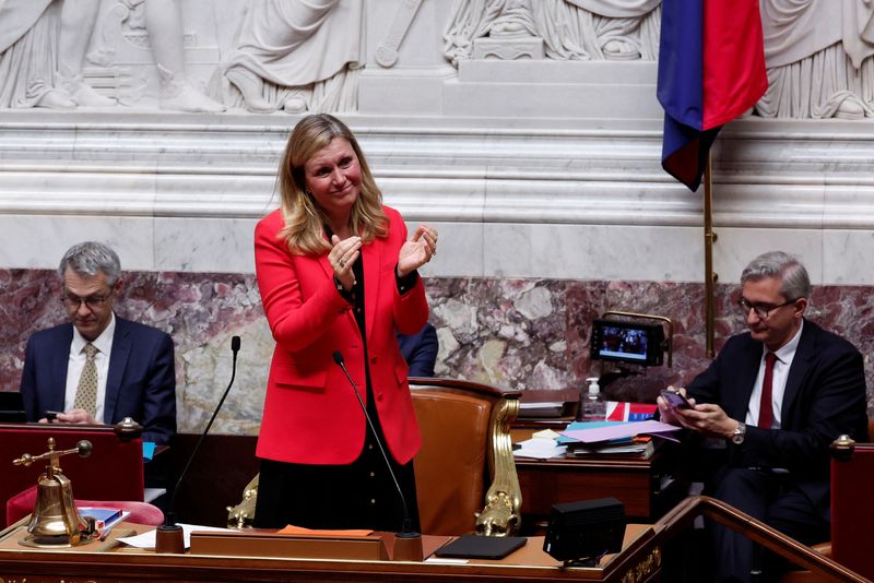 &copy; Reuters. Yael Braun-Pivet é reeleita presidente da Assembleia Nacional da Françan18/07/2024nREUTERS/Gonzalo Fuentes