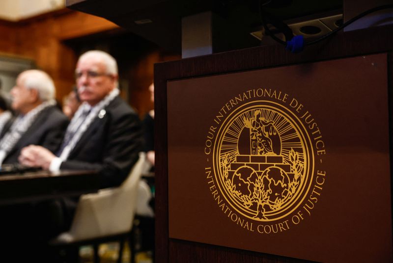 © Reuters. International Court of Justice (ICJ) holds a hearing to allow parties to give their views on the legal consequences of Israel's occupation of the Palestinian territories before eventually issuing a non-binding legal opinion in The Hague, Netherlands, February 19, 2024. REUTERS/Piroschka van de Wouw/File photo