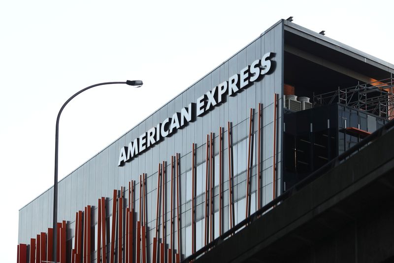 © Reuters. FILE PHOTO: An office building with American Express logo is seen in the Central Business District of Sydney, Australia, June 3, 2020. Picture taken June 3, 2020.  REUTERS/Loren Elliott/File photo