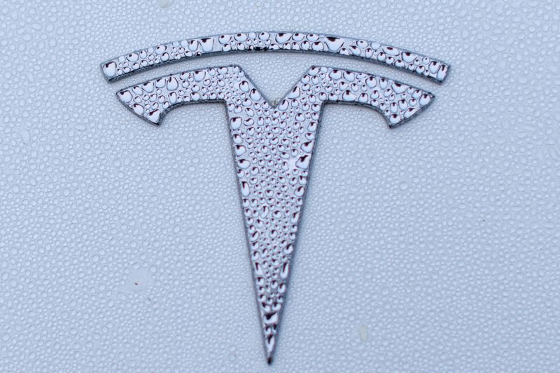 &copy; Reuters. FILE PHOTO: A Tesla logo is shown on a Model Y vehicle in Encinitas, California, U.S. October 20, 2023. REUTERS/Mike Blake/File Photo