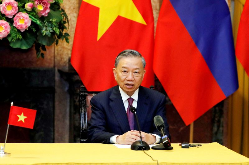 © Reuters. FILE PHOTO: Vietnamese President To Lam attends a press briefing with Russian President Vladimir Putin (not pictured), at the Presidential Palace in Hanoi, Vietnam, Thursday, June 20, 2024. MINH HOANG/Pool via REUTERS/File Photo