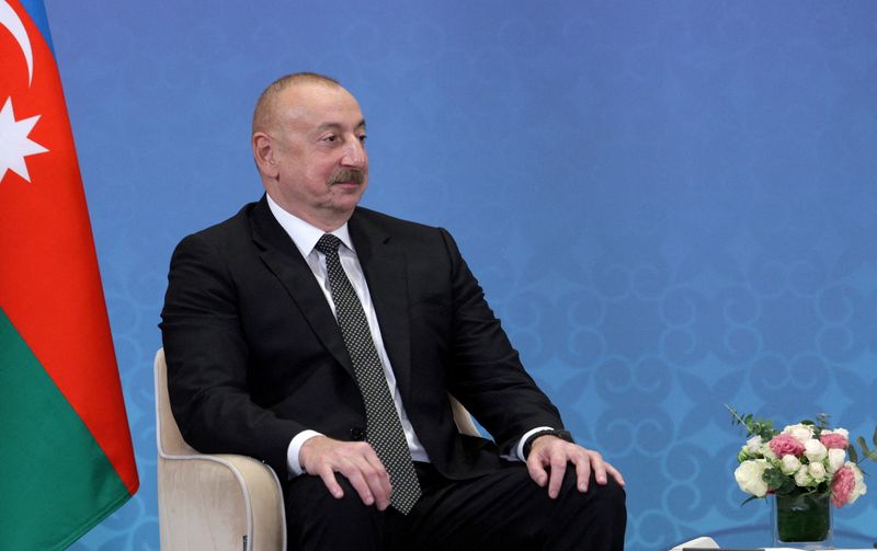 &copy; Reuters. FILE PHOTO: Azeri President Ilham Aliyev attends a meeting with Russian President Vladimir Putin on the sidelines of the Shanghai Cooperation Organization (SCO) summit in Astana, Kazakhstan July 3, 2024. Sputnik/Gavriil Grigorov/Pool via REUTERS/ File Pho