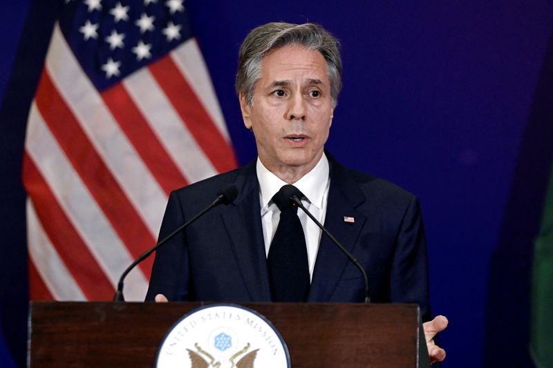 &copy; Reuters. US Secretary of State Antony Blinken speaks during a press conference on the sidelines of the G20 foreign ministers' meeting in New Delhi, India on March 2, 2023. Olivier Douliery/Pool via REUTERS/File Photo