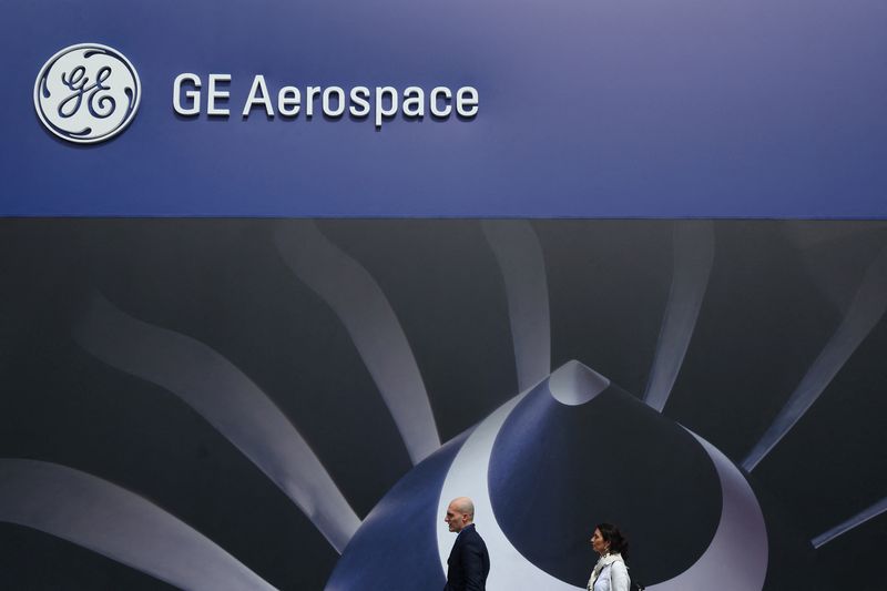 &copy; Reuters. FILE PHOTO: GE Aerospace branding is seen at the Farnborough International Airshow, in Farnborough, Britain, July 22, 2024. REUTERS/Toby Melville/File Photo