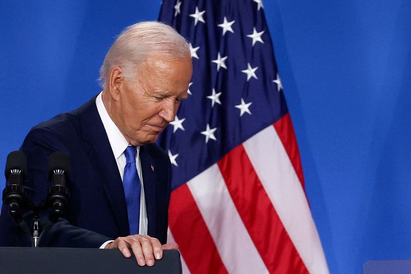 © Reuters. FILE PHOTO: U.S. President Joe Biden holds a press conference during NATO's 75th anniversary summit, in Washington, U.S., July 11, 2024. REUTERS/Yves Herman/File Photo