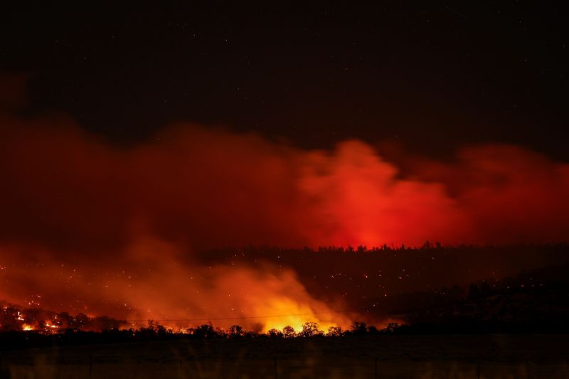 © Reuters. Smoke and flame rise from Park Fire burning near Chico, California, U.S., July 25, 2024. REUTERS/Fred Greaves