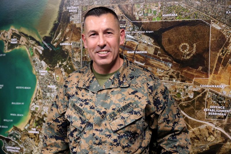 © Reuters. Colonel Brian Mulvihill, commanding officer of the U.S. Marine Rotational Force, poses for a photograph at Larrakeyah Barracks in Darwin, Australia, July 16, 2024. REUTERS/Kirsty Needham