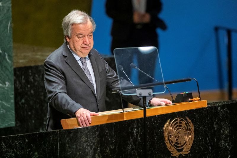 &copy; Reuters. António Guterres em discurso na Assembleia Geral da ONUn 30/5/2024    REUTERS/Eduardo Munoz