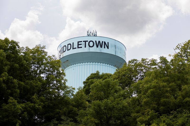 &copy; Reuters. Torre de água na cidade de Middletown, no Estado norte-americano de Ohio, cidade natal do candidato republicano à Presidência dos EUA, J.D. Vancen23/07/2024 REUTERS/Megan Jelinger