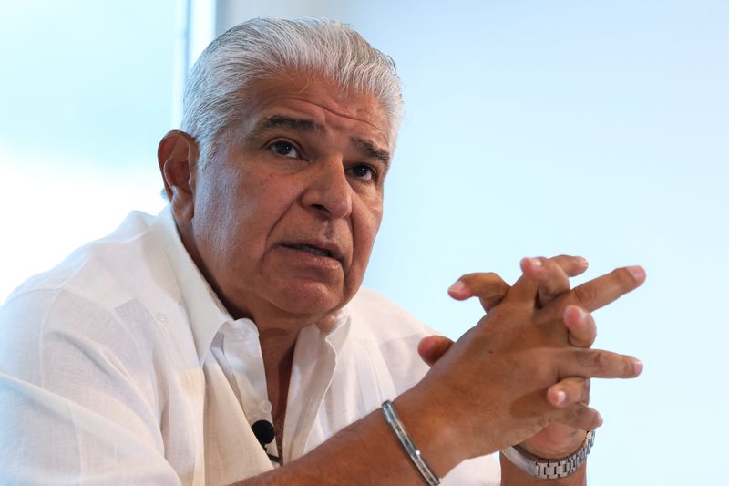 &copy; Reuters. FILE PHOTO: Panama's president-elect Jose Raul Mulino speaks during an interview with Reuters, in Panama City, Panama, May 8, 2024. REUTERS/Aris Martinez/File Photo