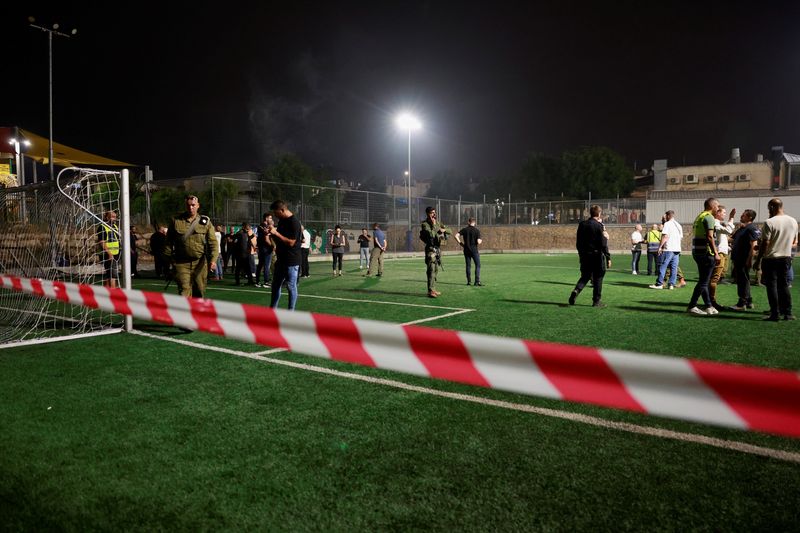 &copy; Reuters. Soccer pitch in Majdal Shams, a Druze village in the Israeli-occupied Golan Heights, July 27, 2024. REUTERS/Ammar Awad