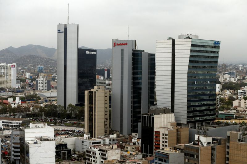 &copy; Reuters. FILE PHOTO: A general View shows San Isidro financial district through a window, in Lima, Peru, November 21, 2017. REUTERS/Mariana Bazo/File Photo