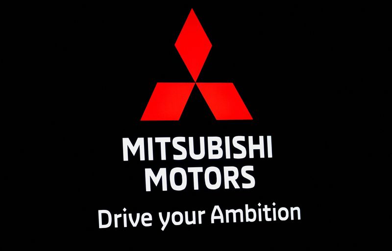 &copy; Reuters. FILE PHOTO: A logo of Mitsubishi Motors is displayed during a press day of the Japan Mobility Show 2023 at Tokyo Big Sight in Tokyo, Japan October 25, 2023.  REUTERS/Issei Kato/File Photo