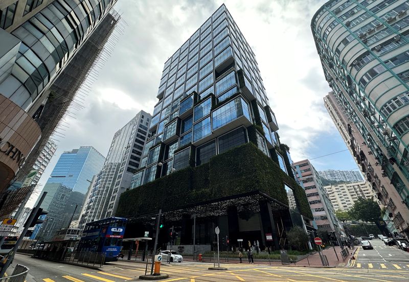 &copy; Reuters. FILE PHOTO: A general view of developer New World Development's office tower, K11 Atelier King's Road, in North Point of Hong Kong, China February 2, 2023. REUTERS/Clare Jim/File Photo