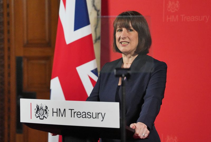 &copy; Reuters. Chancellor of the Exchequer Rachel Reeves gives a speech at the Treasury in London, Britain, to an audience of leading business figures and senior stakeholders, announcing the first steps the new Government will be taking to deliver economic growth. Pictu