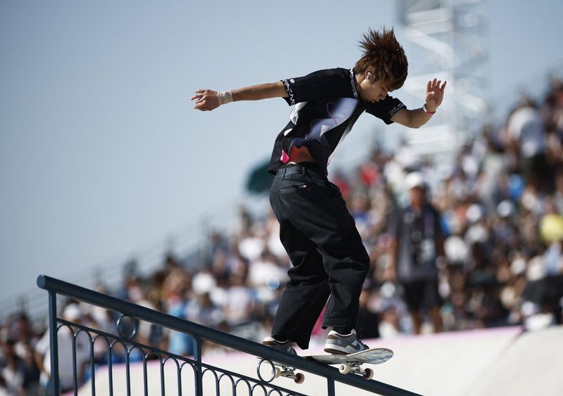 &copy; Reuters. Yuto Horigome, do Japão, na final do skate street masculino em Parisn29/07/2024nREUTERS/Benoit Tessier