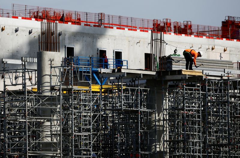 &copy; Reuters. FILE PHOTO: A man works at a construction site in Nantes, France, March 14, 2024. REUTERS/Stephane Mahe/File Photo