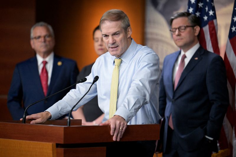 © Reuters. U.S. Representative Jim Jordan (R-OH) speaks at a House Republicans press conference on Capitol Hill in Washington, U.S., June 12, 2024. REUTERS/Craig Hudson/File Photo