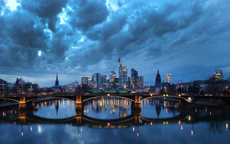 &copy; Reuters. FILE PHOTO: Dark clouds hang over the financial district in Frankfurt, Germany, February 18, 2021.  REUTERS/Kai Pfaffenbach/File Photo