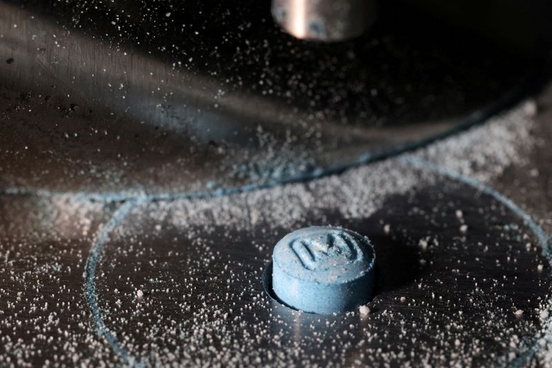 © Reuters. FILE PHOTO: A pill is seen pressed from a pill press at Reuters' office in New York City, U.S., June 24, 2024. REUTERS/Andrew Kelly/File Photo