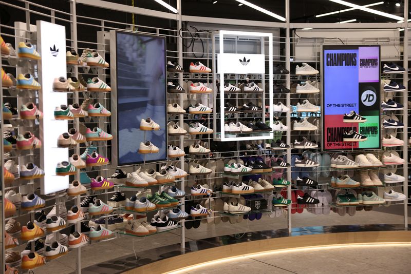 &copy; Reuters. Adidas sneakers are displayed at the newly renovated JD Sports store at Westfield Stratford City in London, Britain, July 30, 2024. REUTERS/Hollie Adams