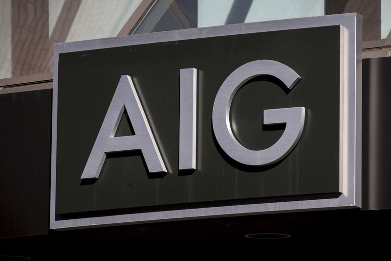 &copy; Reuters. FILE PHOTO: The AIG logo is seen at its building in New York's financial district March 19, 2015. REUTERS/Brendan McDermid/File Photon 