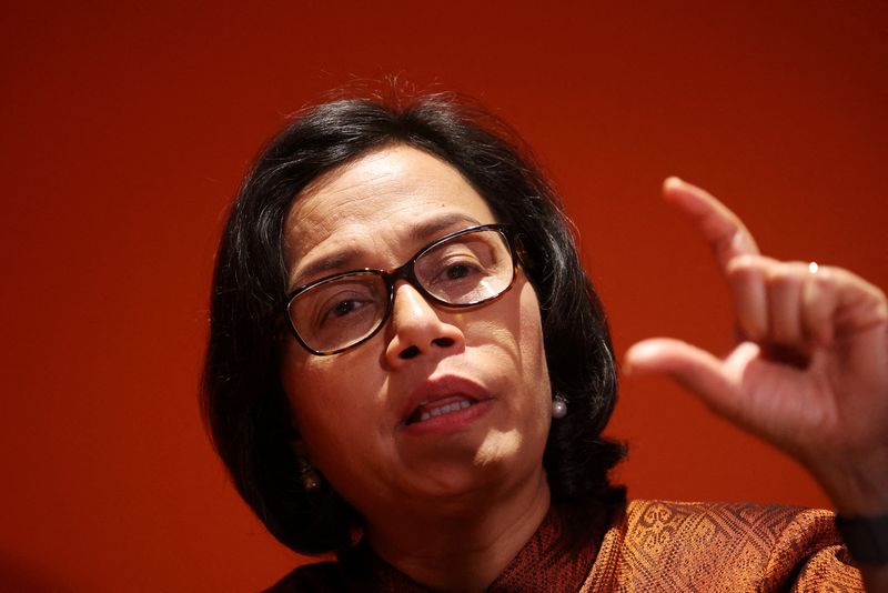 © Reuters. FILE PHOTO: Indonesia’s Finance Minister Sri Mulyani Indrawati speaks during an interview with Reuters, on the sidelines of the Asian Development Bank (ADB) annual meeting in Incheon, South Korea, May 3, 2023. REUTERS/Kim Hong-Ji/File Photo