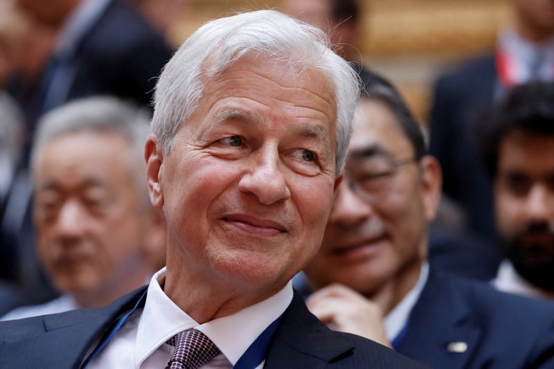 &copy; Reuters. FILE PHOTO: CEO of Chase Jamie Dimon looks on as he attends the seventh "Choose France Summit", aiming to attract foreign investors to the country, at the Chateau de Versailles, outside Paris, on May 13, 2024. LUDOVIC MARIN/Pool via REUTERS/File Photo