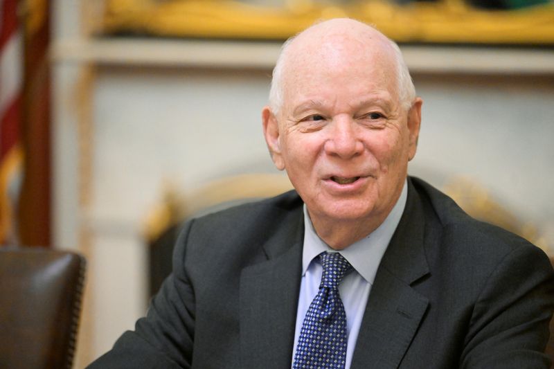 © Reuters. FILE PHOTO: U.S. Senator Ben Cardin (D-MD) speaks at a committee meeting after assuming the chairmanship of the Senate Foreign Relations Committee at the U.S. Capitol on Capitol Hill in Washington, U.S., September 28, 2023. REUTERS/Craig Hudson/File Photo