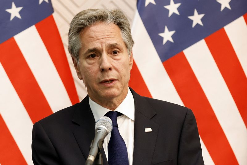 © Reuters. FILE PHOTO: U.S. Secretary of State Antony Blinken attends a press conference in Ulaanbaatar, Mongolia August 1, 2024. REUTERS/B. Rentsendorj/File Photo