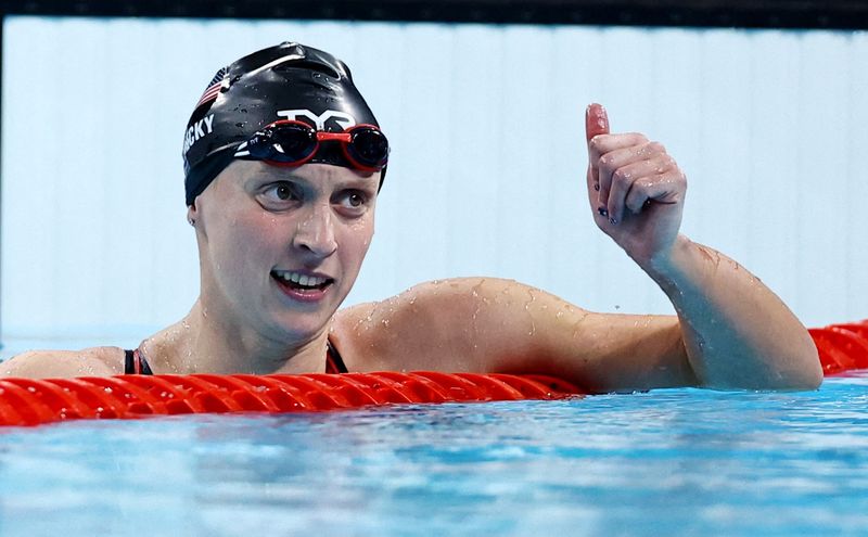 &copy; Reuters. Paris 2024 Olympics - Swimming - Women's 800m Freestyle Final - Paris La Defense Arena, Nanterre, France - August 03, 2024. Katie Ledecky of United States in action. REUTERS/Evgenia Novozhenina