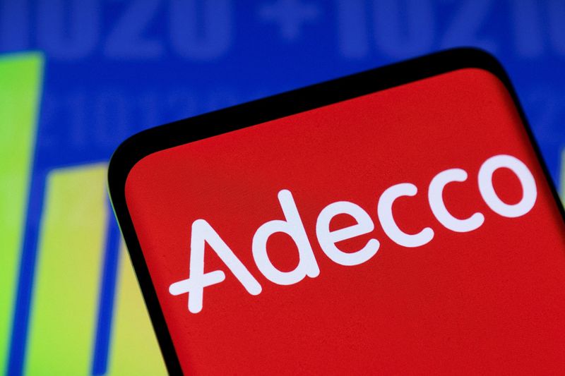 &copy; Reuters. FILE PHOTO: Adecco logo and stock graph are seen displayed in this illustration taken, May 3, 2022. REUTERS/Dado Ruvic/Illustration/File Photo