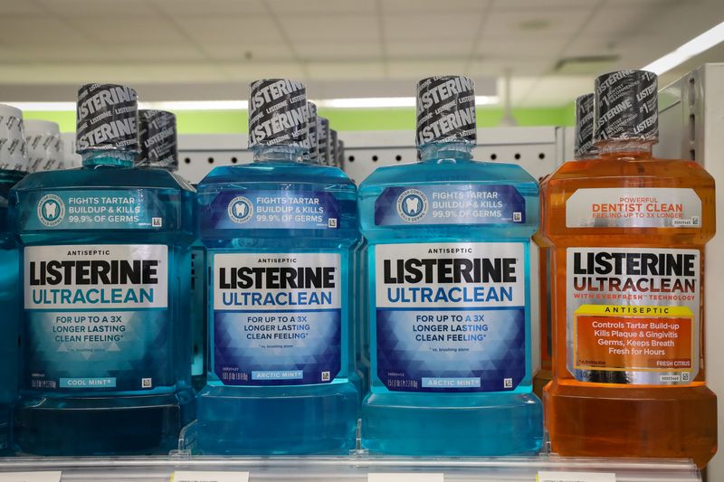 &copy; Reuters. Bottles of Listerine brand mouthwash, by Johnson & Johnson, are displayed in a store in New York City, U.S., January 22, 2019. REUTERS/Brendan McDermid/ File Photo