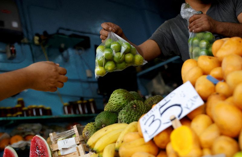 &copy; Reuters. FILE PHOTO: A person buys lemons at a stall in a market in Monterrey, Mexico May 16, 2024. REUTERS/Daniel Becerril/File Photo