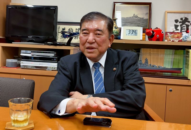 &copy; Reuters. Shigeru Ishiba, a member of Japan's ruling Liberal Democratic Party (LDP), speaks during an interview with Reuters in Tokyo, Japan, August 6, 2024. REUTERS/Makiko Yamazaki