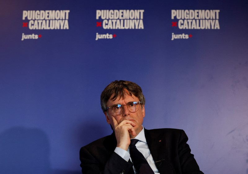 &copy; Reuters. FILE PHOTO: Together for Catalonia (Junts per Catalunya) regional Candidate Carles Puigdemont attends an interview in Perpignan, France, April 15, 2024. REUTERS/ Albert Gea/File Photo