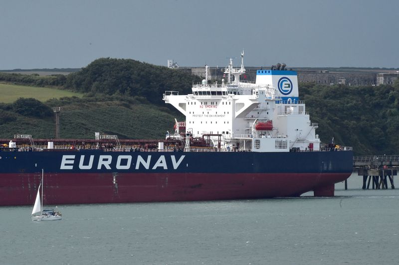 &copy; Reuters. FILE PHOTO: The "Cap Pembroke"  a VLCC (very large crude carrier), owned by Euronav, the largest NYSE listed independent crude oil tanker company in the world, berthed at the Valero oil terminal at Pembroke in the Port of Milford Haven, the UK's largest e