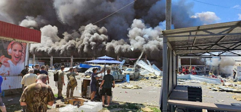 © Reuters. A view shows a supermarket heavily damaged in a Russian military strike, amid Russia’s attack on Ukraine, in Kostiantynivka, Donetsk region, Ukraine August 9, 2024. Head of Ukraine's Presidential Office Andriy Yermak via Telegram/Handout via REUTERS ATTENTION EDITORS - THIS IMAGE HAS BEEN SUPPLIED BY A THIRD PARTY. BEST QUALITY AVAILABLE